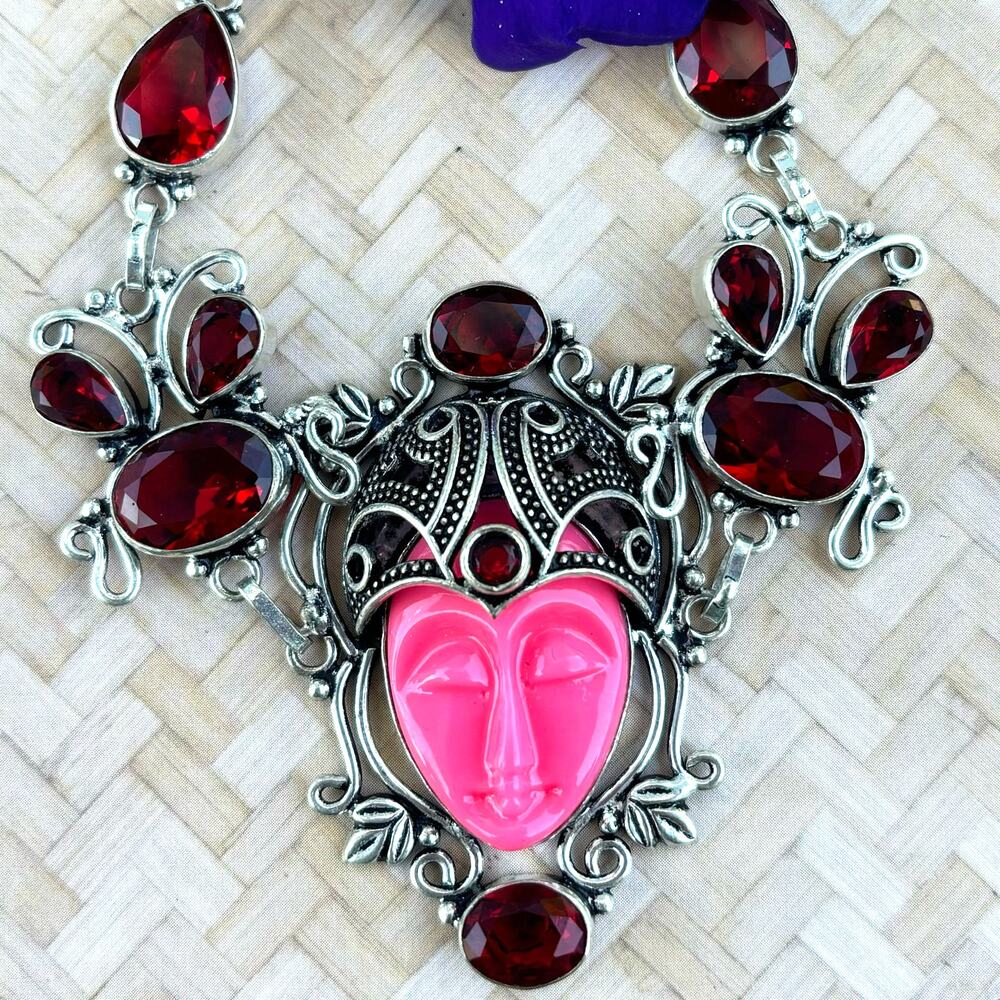 925 Sterling Goddess Deity Pink Resin Garnet  Bracelet